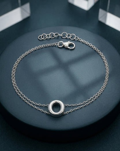 Rhodium Plated Double Chain Halo Bracelet