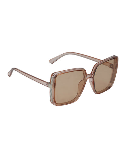 Women Nude &amp; Silver Toned UV Protected Clear Lens Oversized Sunglasses