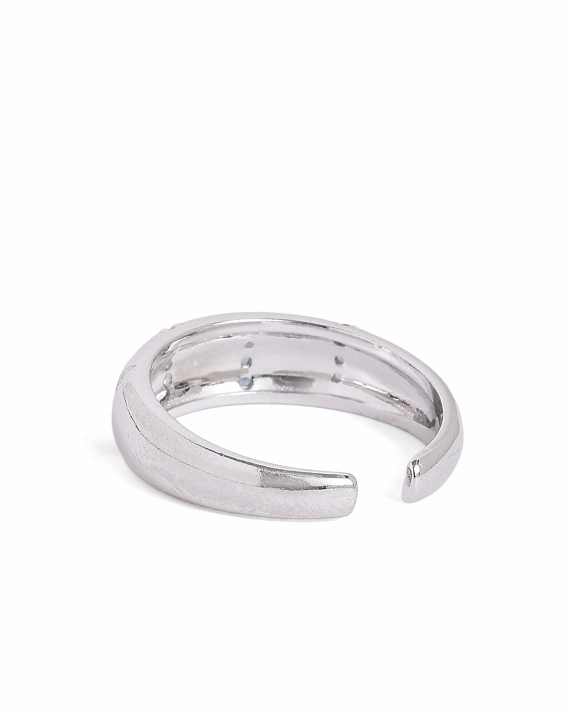 Rhodium Plated Contemporary Sapphire Studded Adjustable Ring