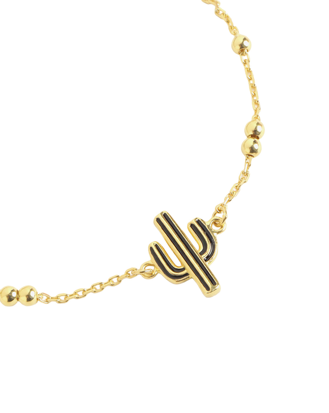 18kt Gold Plated Enamel Cactus Charm Adjustable Bracelet