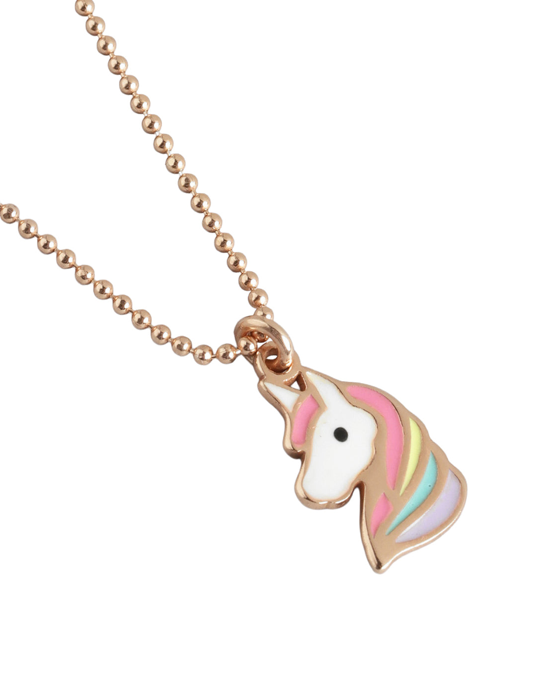 925 Sterlin Silver 18kt Rose Gold Plated Enamel Unicorn Pendant and Chain