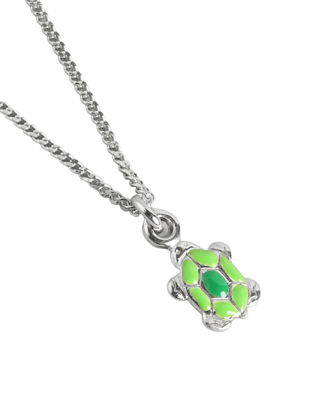 925 Sterling Silver Rhodium Plated Enamel Tortoise Pendant and Chain