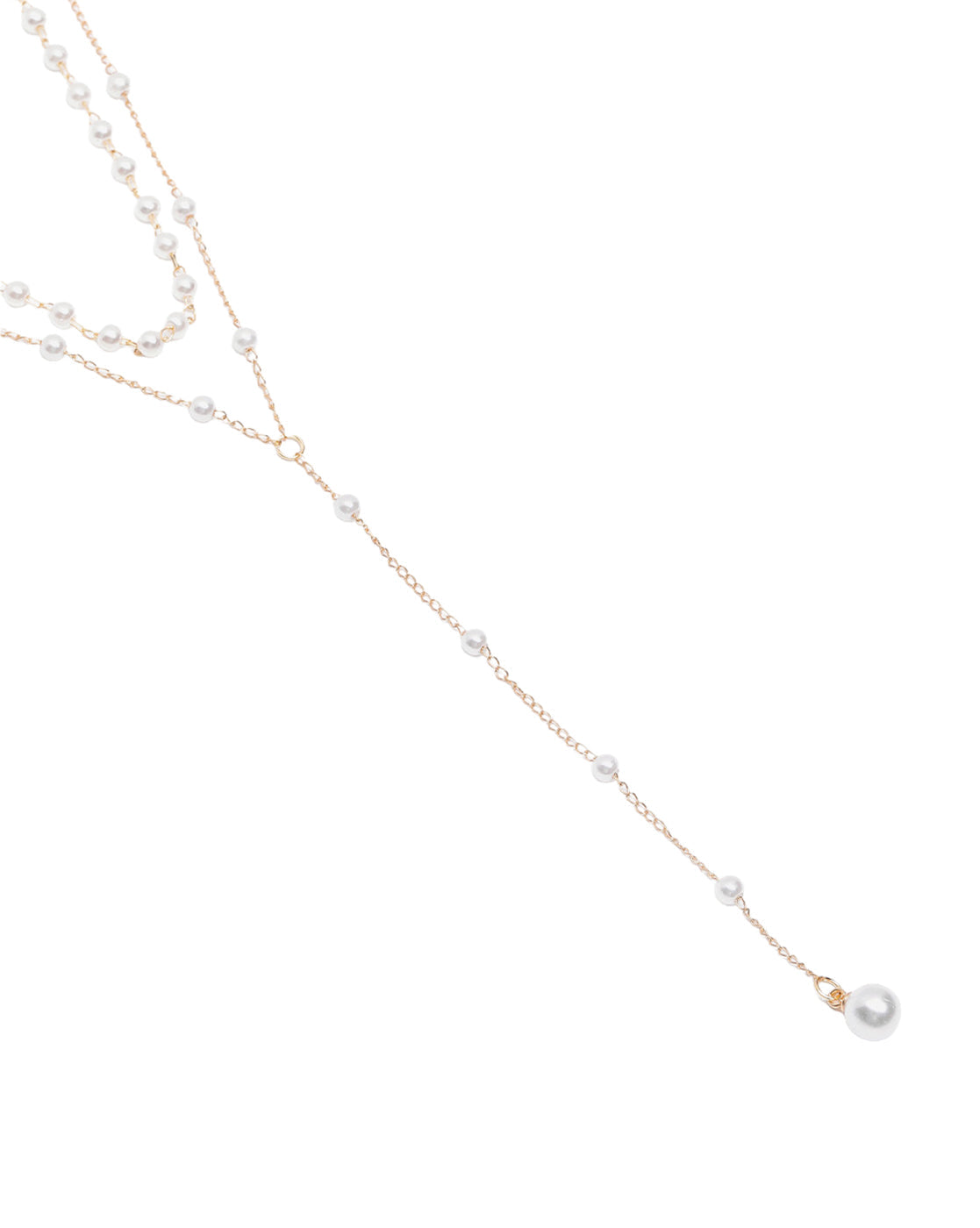Gold Plated Elegant Pearl Layered Lariat Necklace