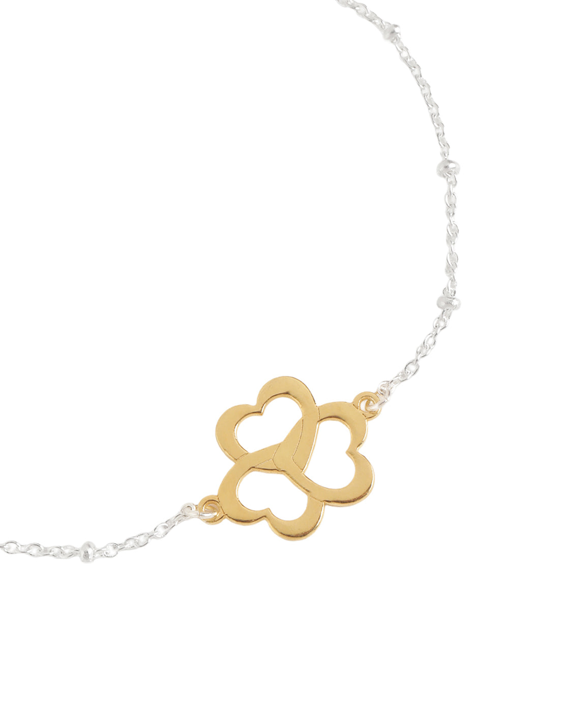 Rhodium &amp; 18kt Gold Plated Modern Heart Clover Adjustable Bracelet