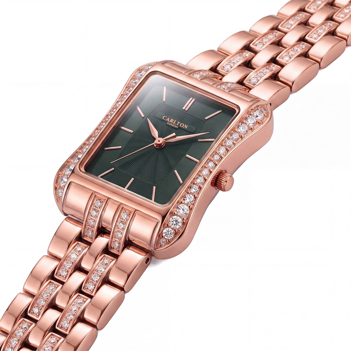Carlton London Vivienne Women’s Watch - Green Rectangle Dial, Rose Gold Stainless Steel Strap - CLVVRGRN
