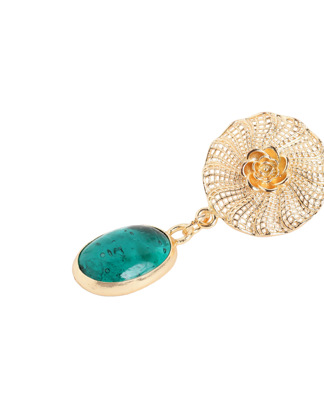 Gold Plated Filigree Dangling Green Crystal Drop Earring