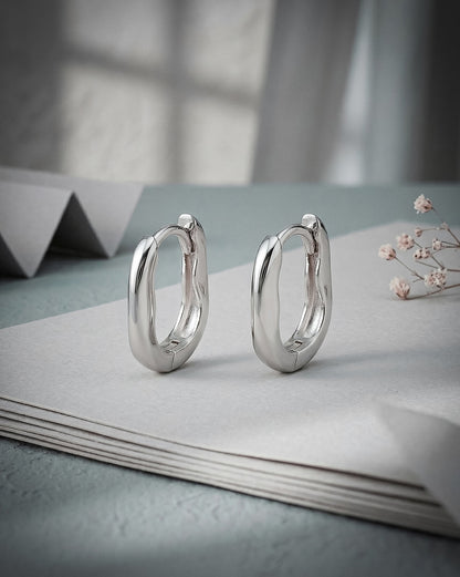 Rhodium Plated Oval Mini Hoop Earring