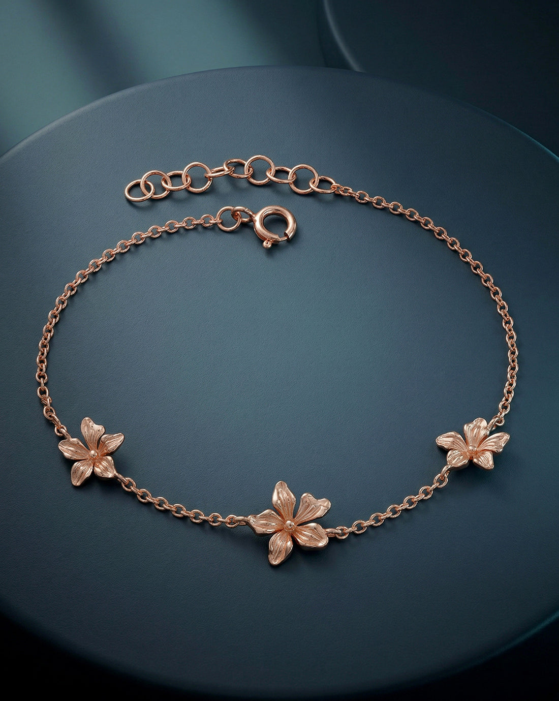 18kt Rose Gold Plated Floral Charm Bracelet
