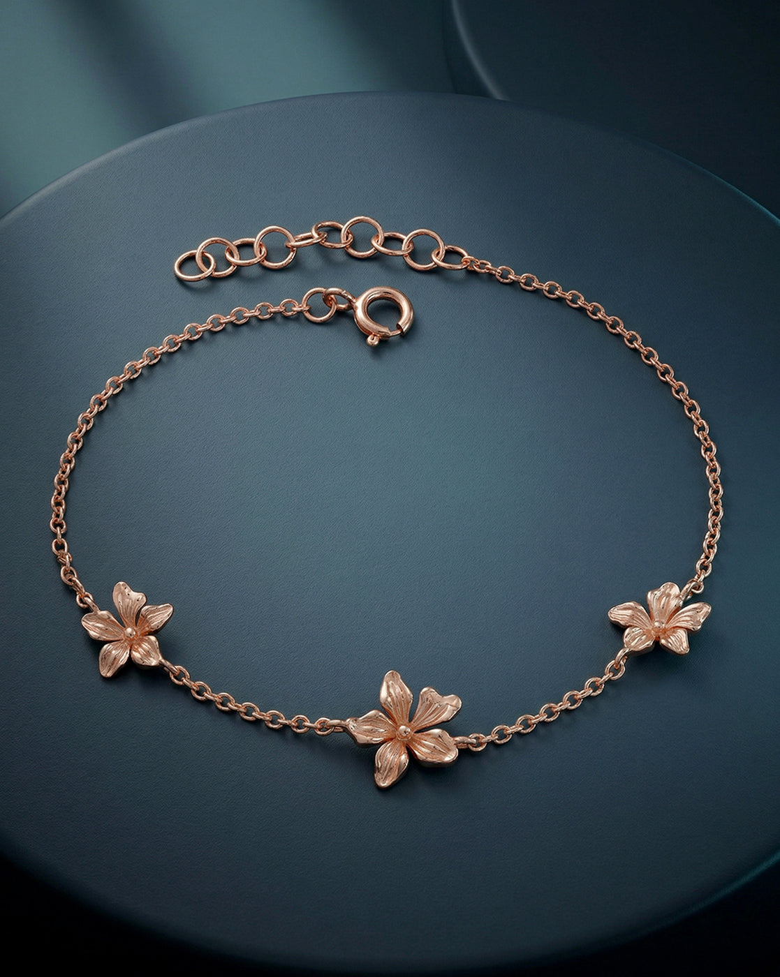 18kt Rose Gold Plated Floral Charm Bracelet