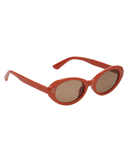 Women Orange Toned UV Protected Brown Lens Oval Sunglasses