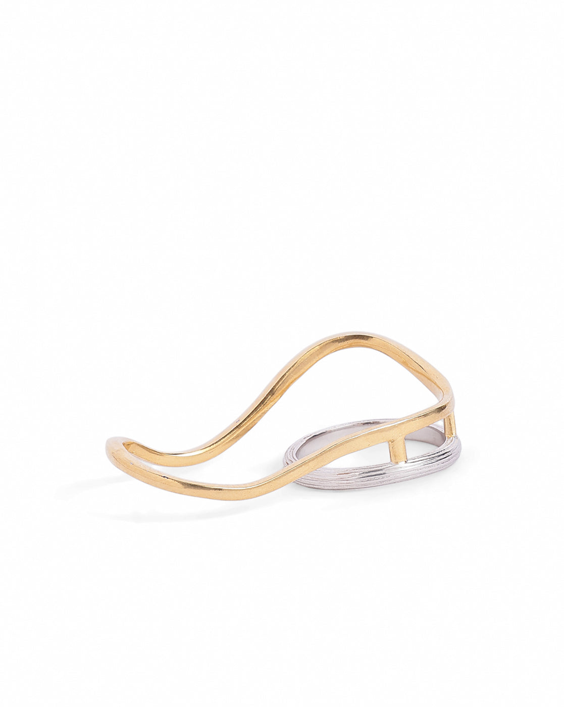 18kt Gold and Rhodium Plated Double Finger Ring