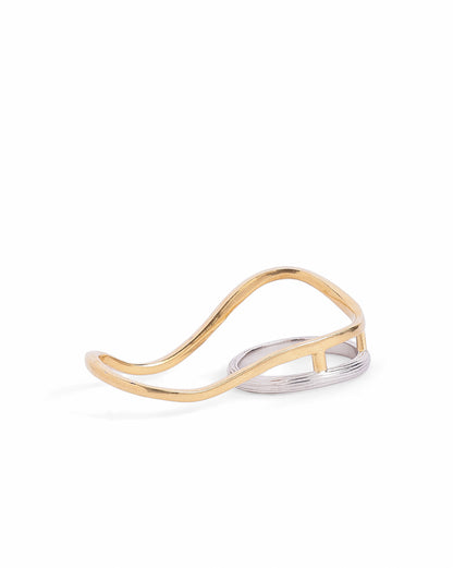 18kt Gold and Rhodium Plated Double Finger Ring