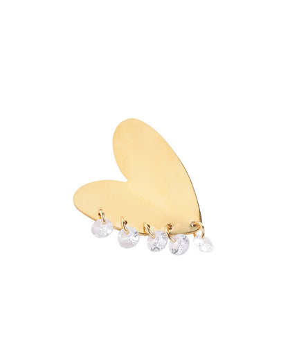 Premium Gold Plated Dangling Solitaires Contemporary Heart Bold Stud Earring
