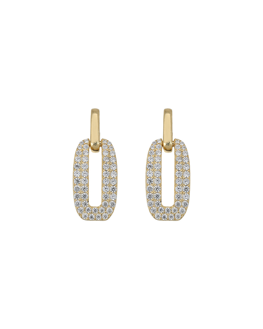 18Kt Gold-Plated CZ-Studded Oval Link Drop Earrings