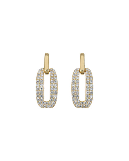 18Kt Gold-Plated CZ-Studded Oval Link Drop Earrings