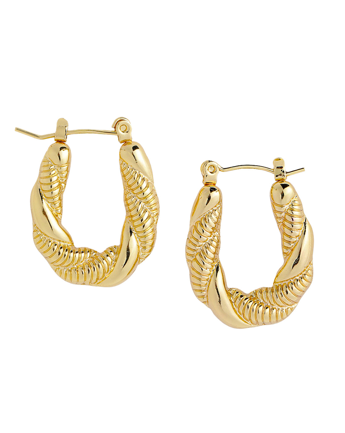 Gold Plated Stylish Twisted Textured Hoop Earring