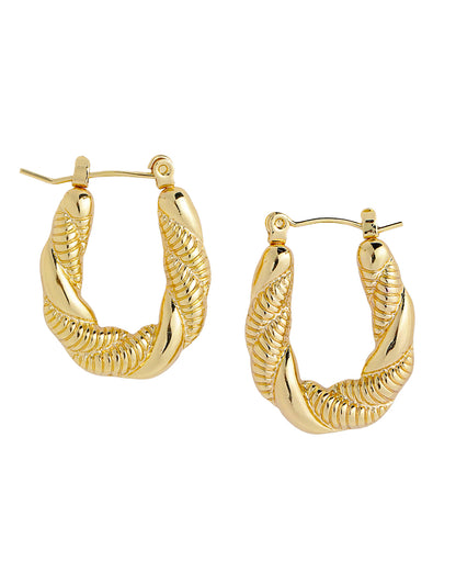 Gold Plated Stylish Twisted Textured Hoop Earring