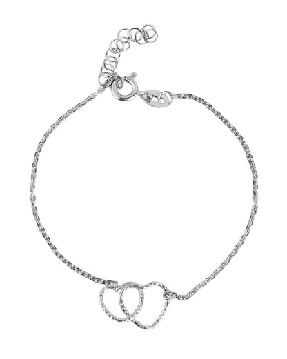 925 Sterling Silver Rhodium Plated Entangled Heart Charm Bracelet