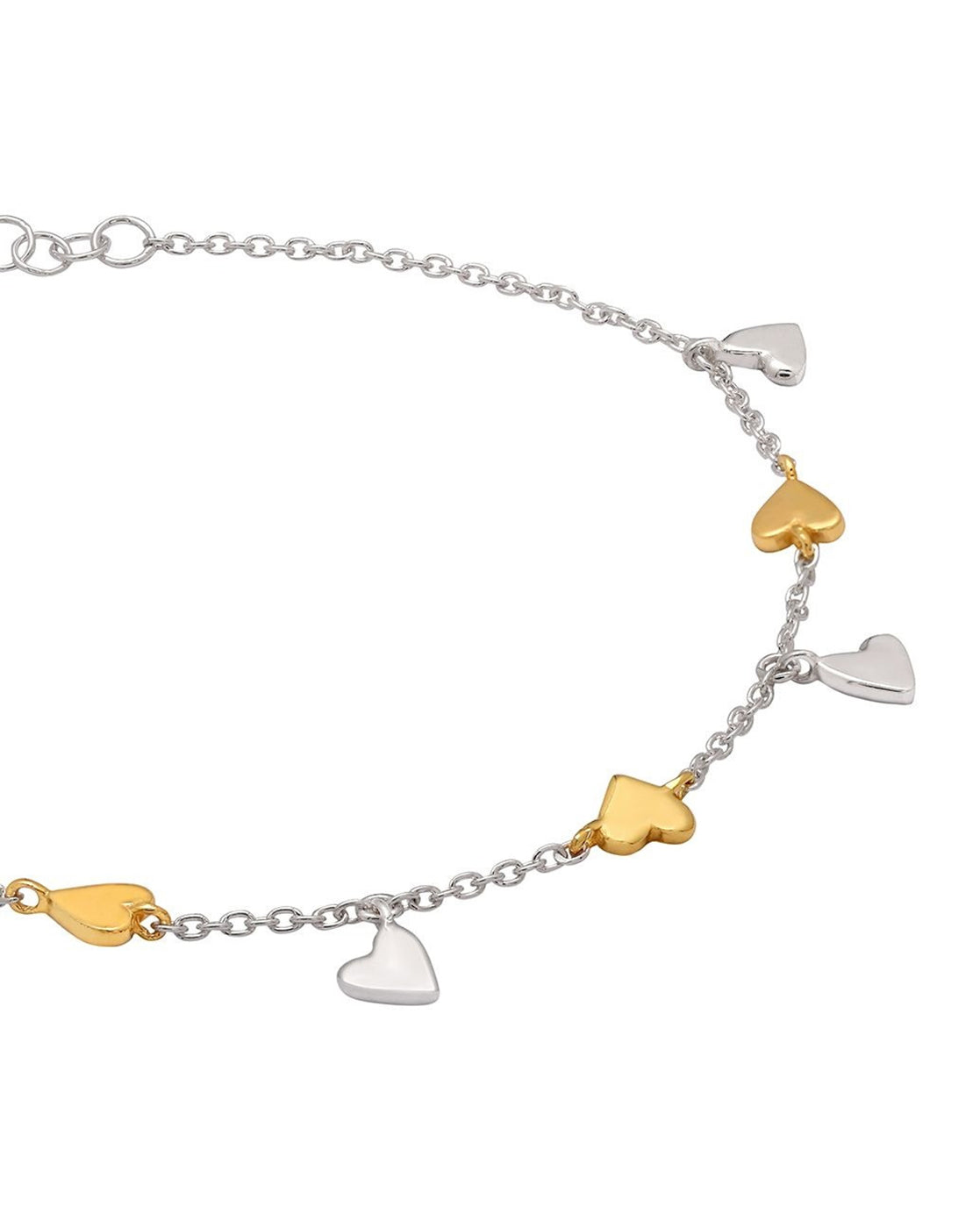 925 Sterling Silver Rhodium Plated Heart Charm Bracelet