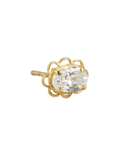 925 Sterling Silver 18kt Gold Plated Solitaire Floral Oval Stud Earring