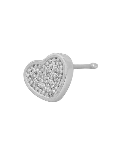 925 Steling Silver Rhodium Plated CZ Heart Petite Stud Earring
