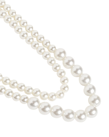 Gold Plated Double Strand Graduating Pearl Long Necklace with Earring Set