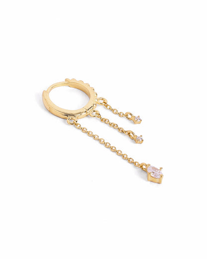 18kt Gold Plated Dangling Chain Studded Huggie Hoop Earring