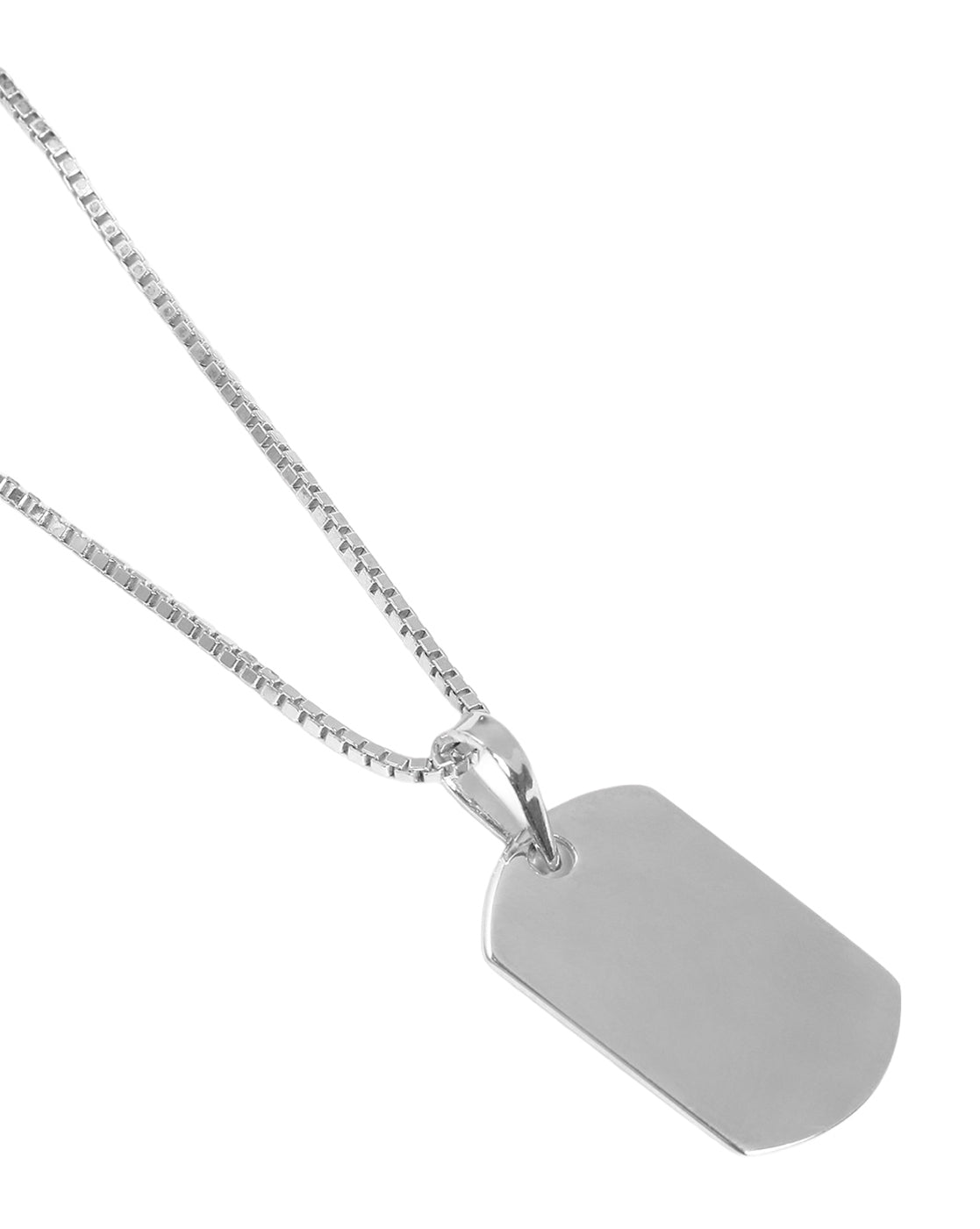 Men Rhodium Plated Dog Tag Pendant and Chain