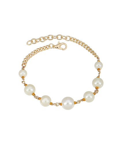Gold Plated  Pearl Charm Adjustable Bracelet