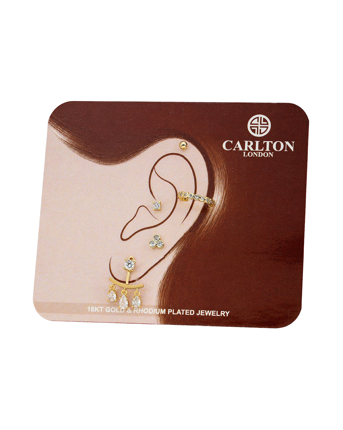 Gold Plated Designer Ear Cuff, Petite Stud &amp; Front-Back Earring Piercing Set