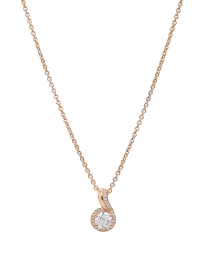 18KT Rose Gold Plated CZ Solitaire Swirl Pendant with Chain