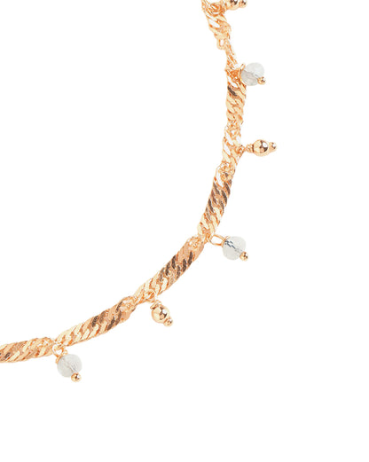 18kt Rose Gold Plated Dangling Bead Charm Accents with Singapore Chain Adjustable  Anklet