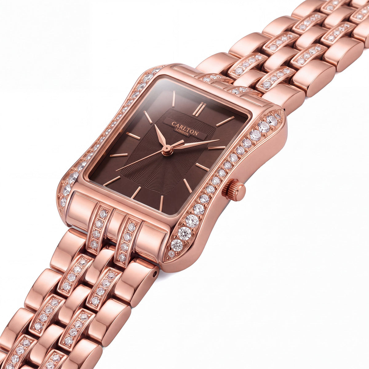 Carlton London Vivienne Women’s Watch - Brown Rectangle Dial, Rose Gold Stainless Steel Strap - CLVVRBRN