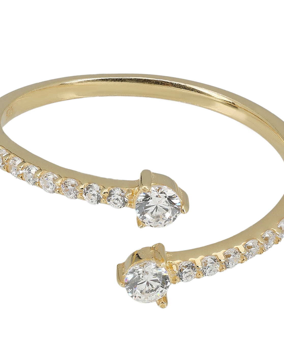 925 Sterling Silver 18kt Gold Plated CZ Adjustable Finger Ring