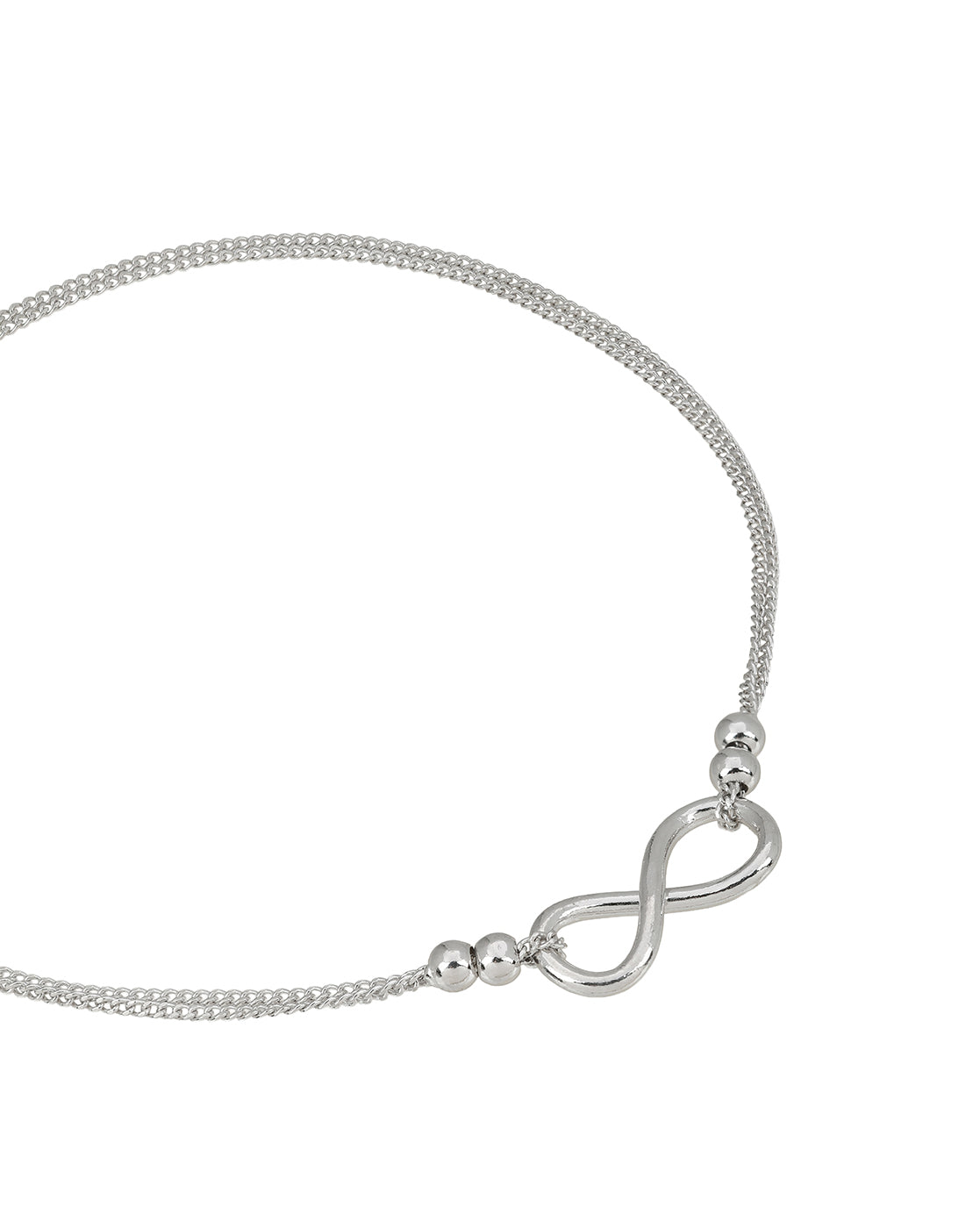 Rhodium Plated Infinity Double Chain Layered Anklet