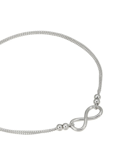 Rhodium Plated Infinity Double Chain Layered Anklet