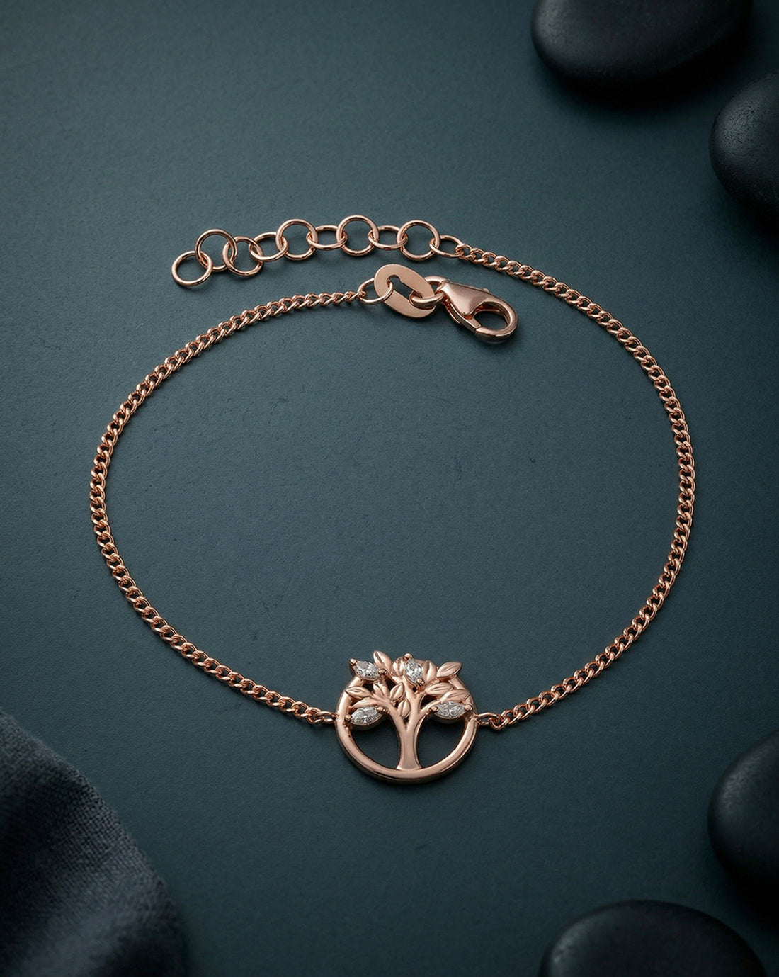 18kt Rose Gold Plated CZ Tree of Life Charm Bracelet