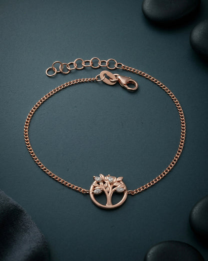18kt Rose Gold Plated CZ Tree of Life Charm Bracelet