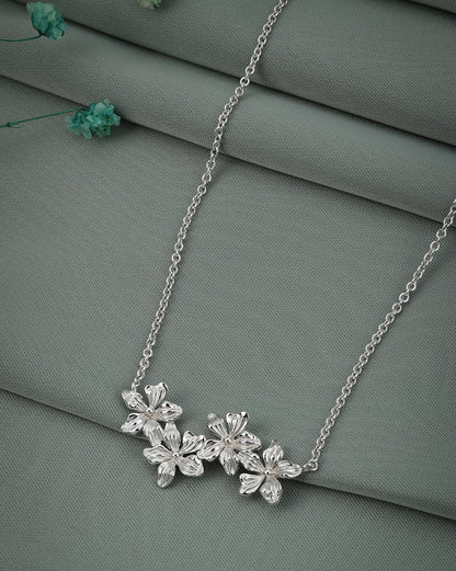 Rhodium Plated Dainty Floral Necklace