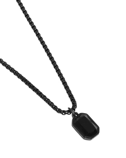 Men Stainless Steel in Black Toned Box Chain &amp; Stone Octagon Pendant
