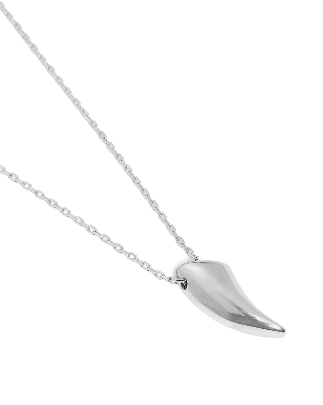 Men Rhodium Plated Shark Tooth Pendant and Chain