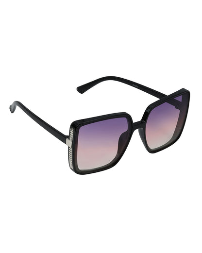 Women Black &amp; Silver Toned UV Protected Gradient Lens Oversized Sunglasses