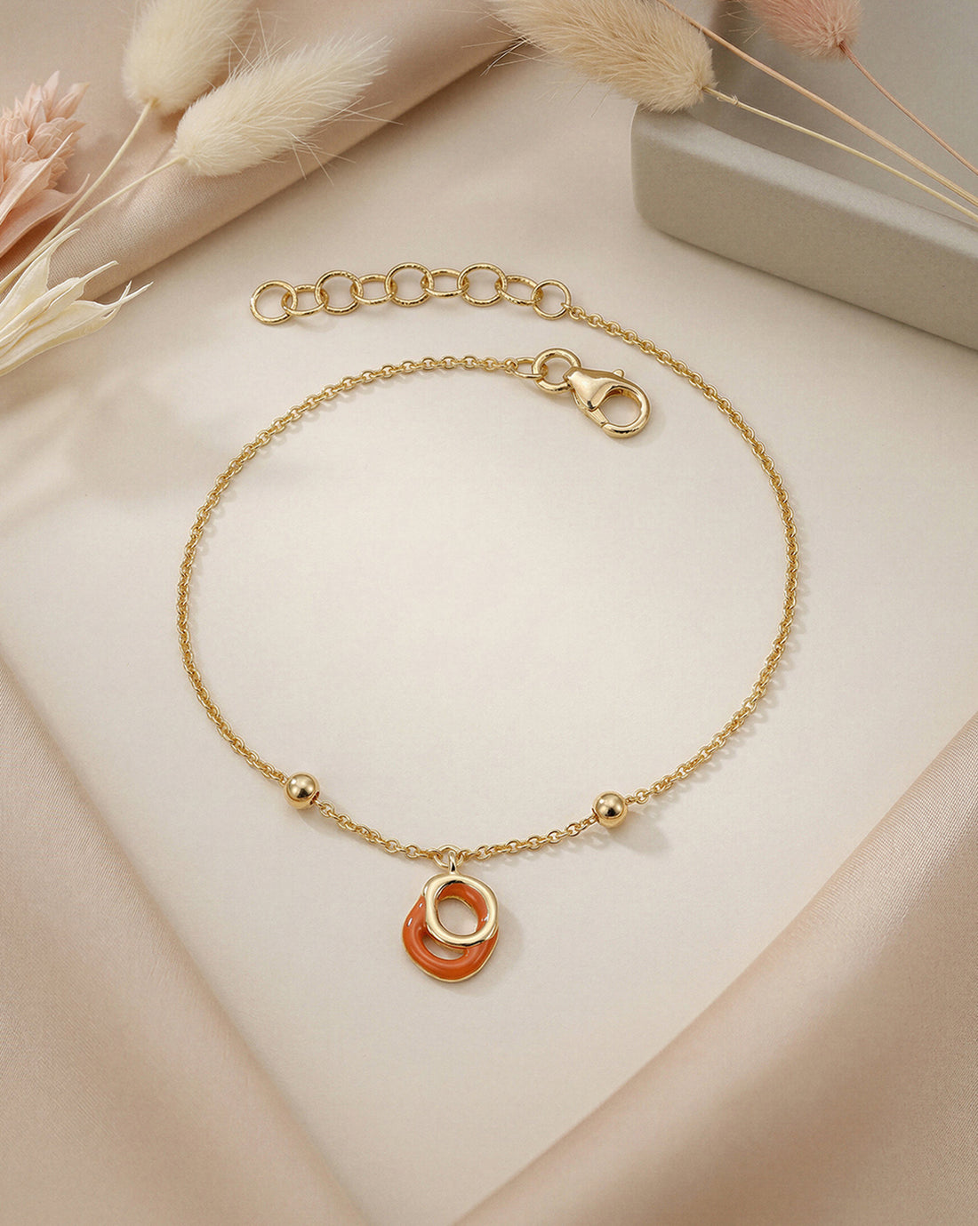 18kt Gold Plated Organic Enamel Charm Adjustable Bracelet