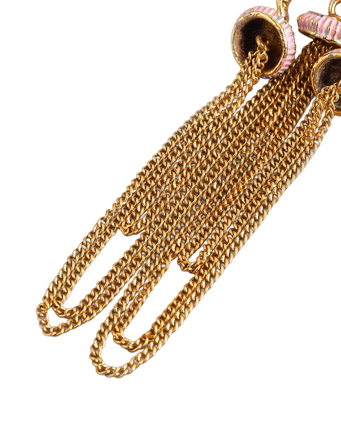 Gold Plated CZ Enamel Long Chain Statement Drop Earrings