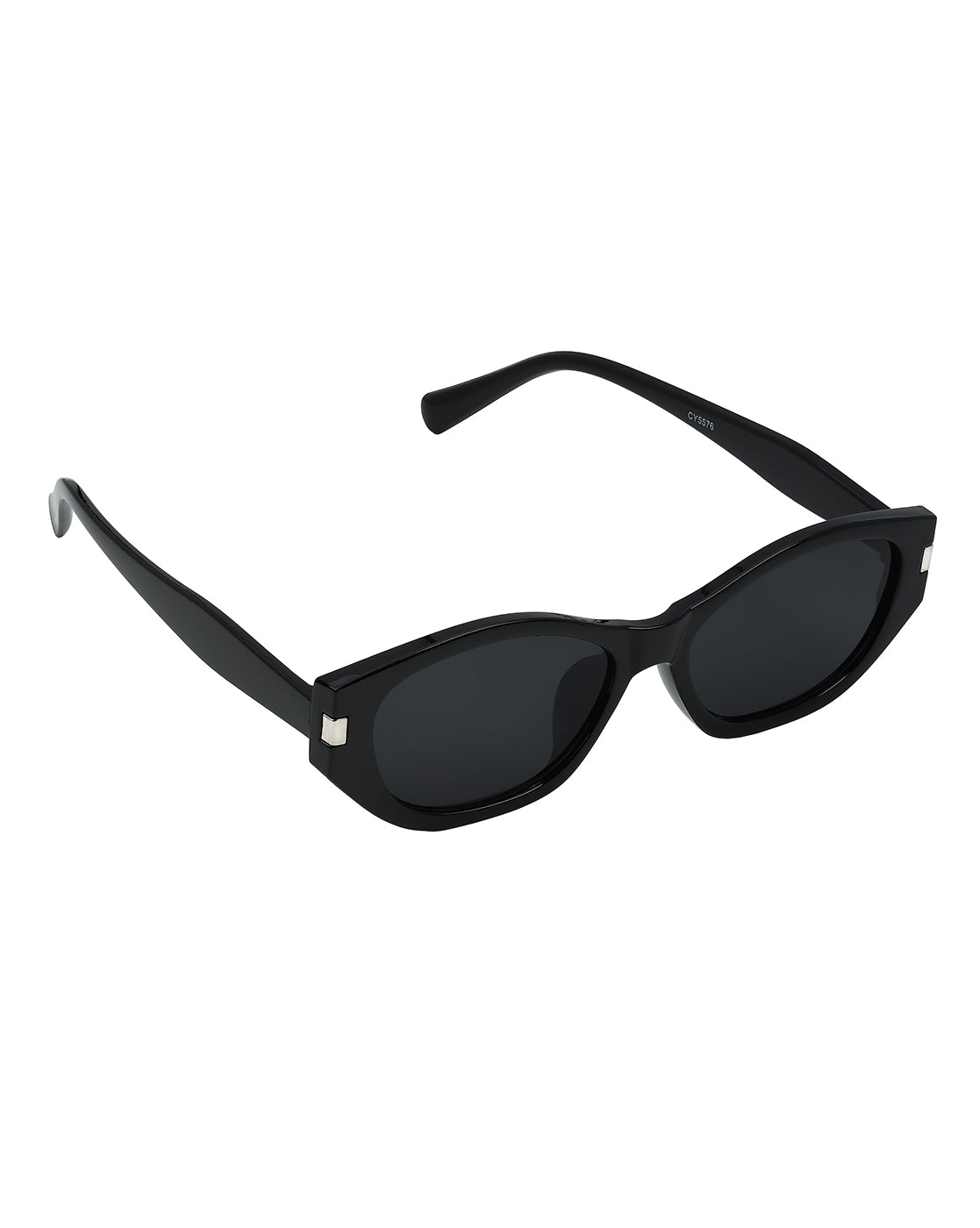 Women Black &amp; Silver Toned UV Protected Black Lens Oval Sunglasses