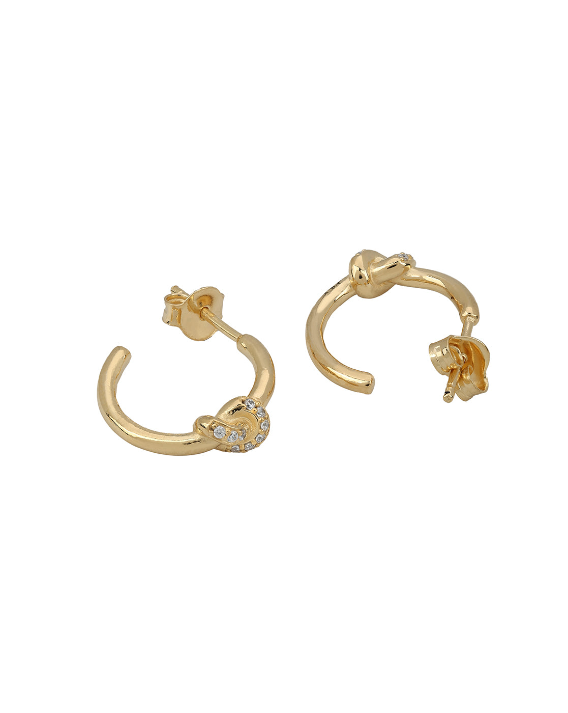 18kt Gold Plated CZ Trendy Knot Half Hoop Earring