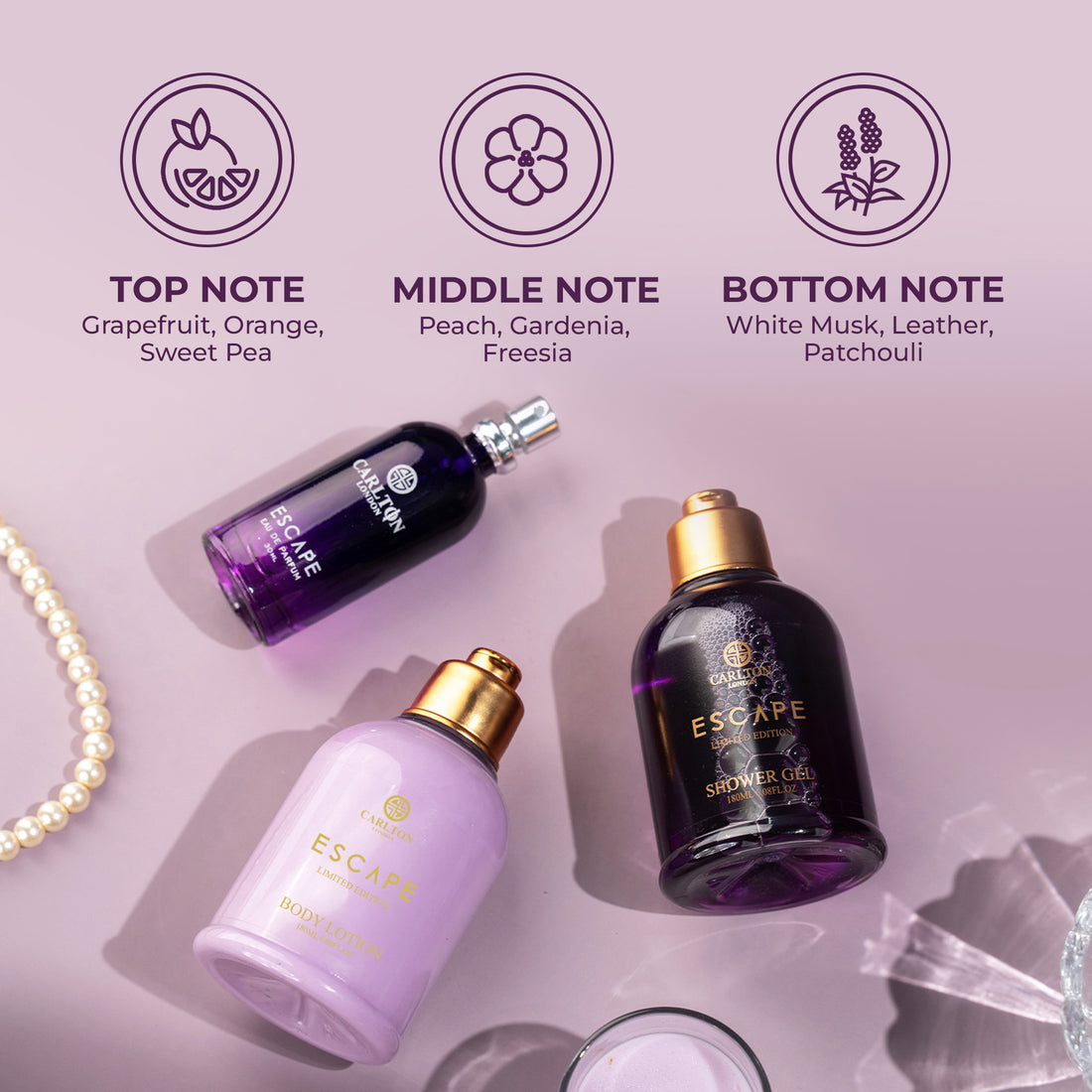 Escape Gift Set Of 4 Lotion Gel Perfume &amp; Candle - 430Ml