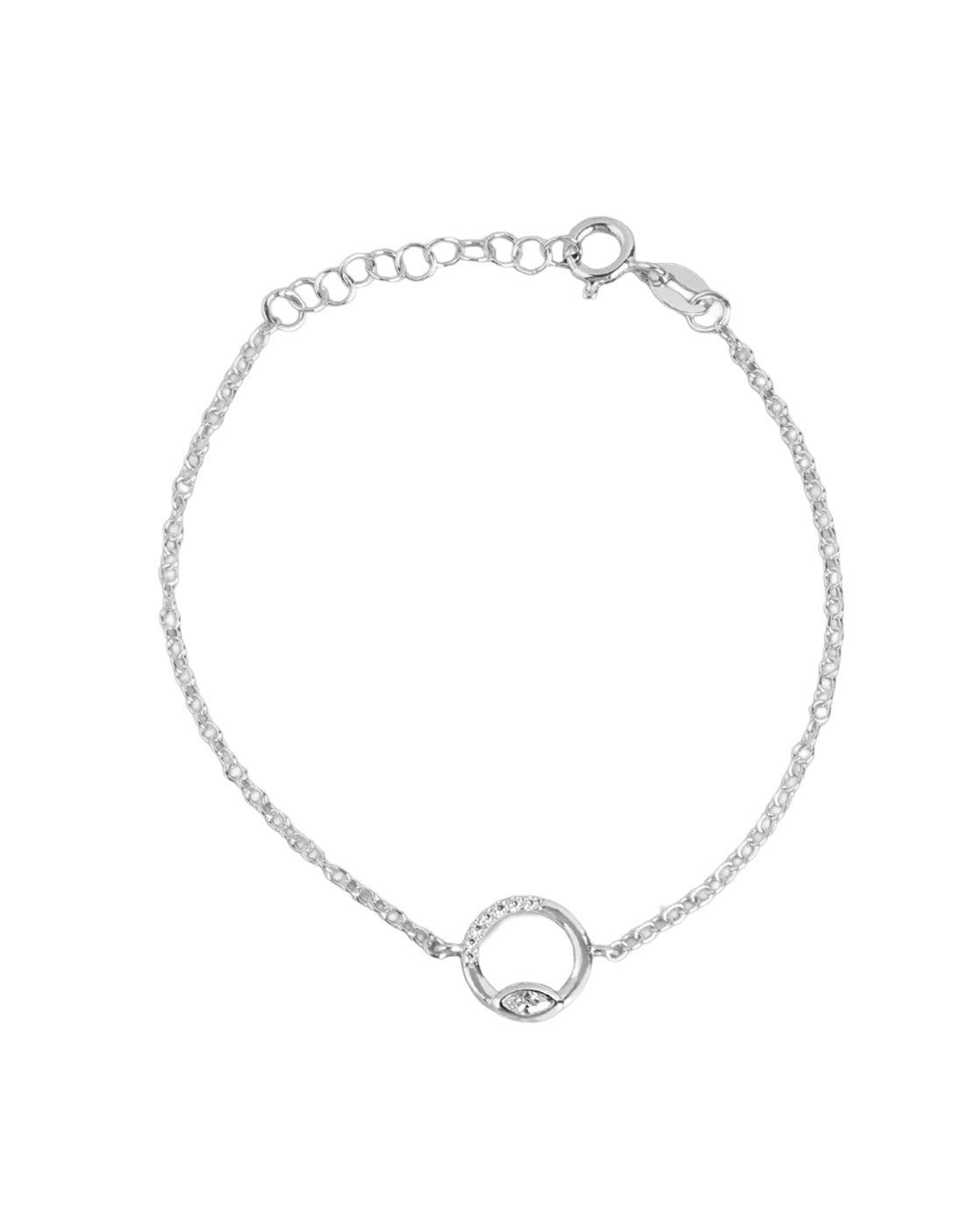 925 Sterling Silver Rhodium-Plated CZ Studded Evil Eye Charm Bracelet