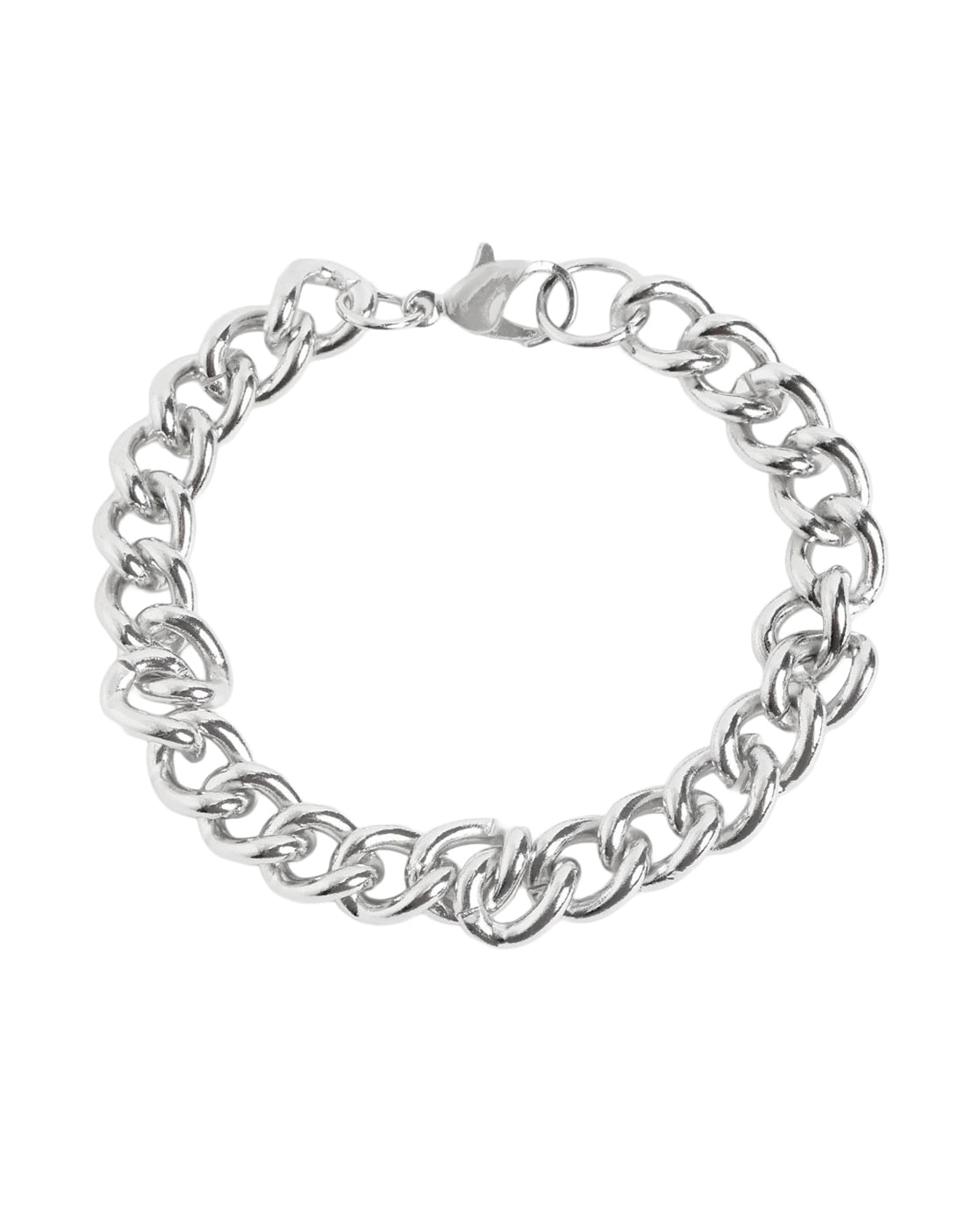 Men Silver Plated Curb Chain Bracelet