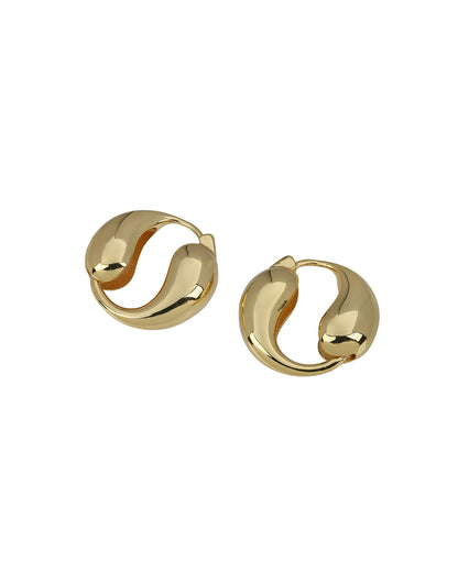 Premium Gold Plated Yin-Yang Teardrop Hoop Earring